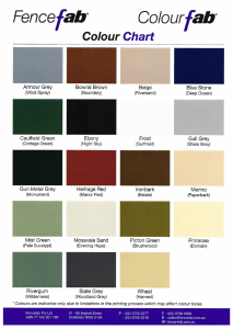 fencefab colour chart