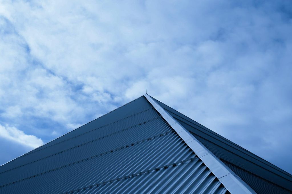 blue a-line roof, corrugated surface